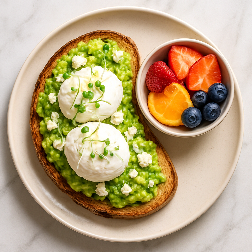 Smashed avocado breakfast on sourdough toast with poached eggs at Cafe Lumi